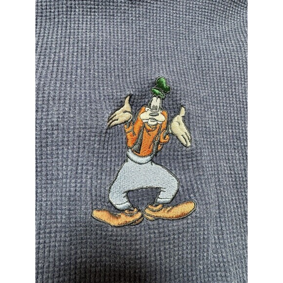 Vtg Men’s XXL 90’s Disney Goofy Thermal Henley Embroidered Navy Blue Vintage - Picture 3 of 13
